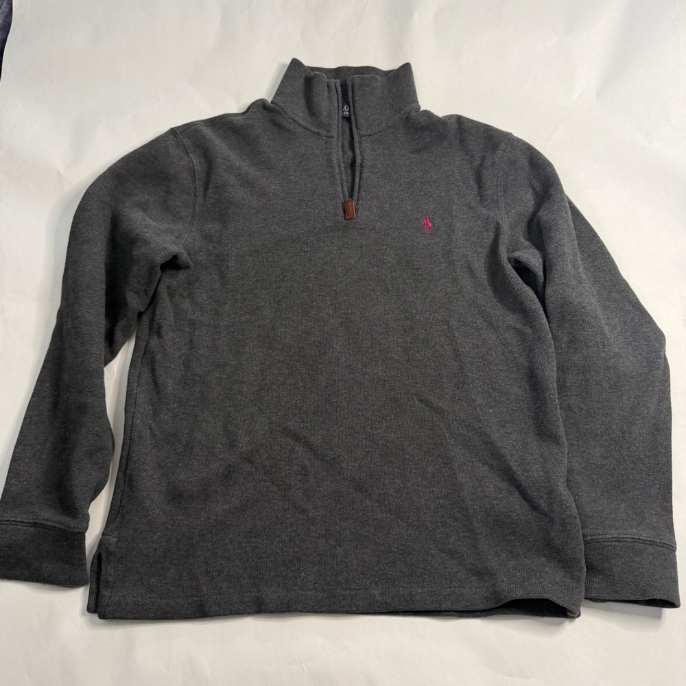 Polo Ralph Lauren Quarter Zip Mens S Grey Pink Pony Mock Pullover Sweater Preppy